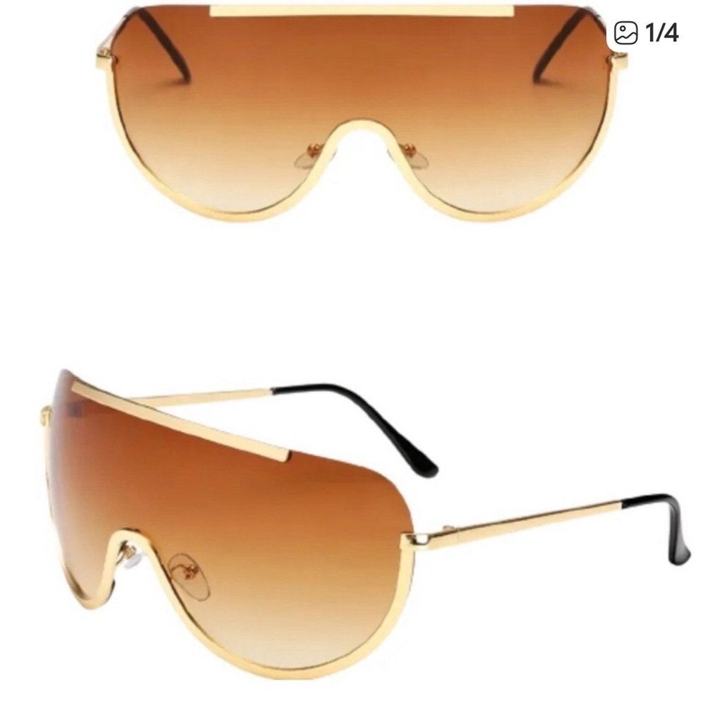 Shield NEW Elegant Gold Frame Women's Sunglasses with Brown Lenses
